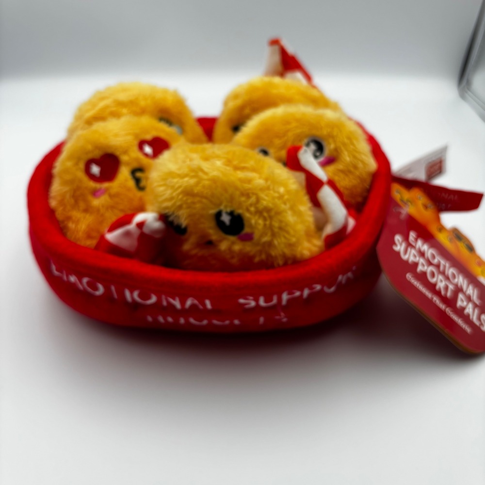 Relatable Emotional Support Nuggets Pals Plush Set 5pc Yellow Fuzzy Red Bowl